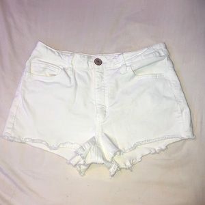 High Waisted White Denim Shorts